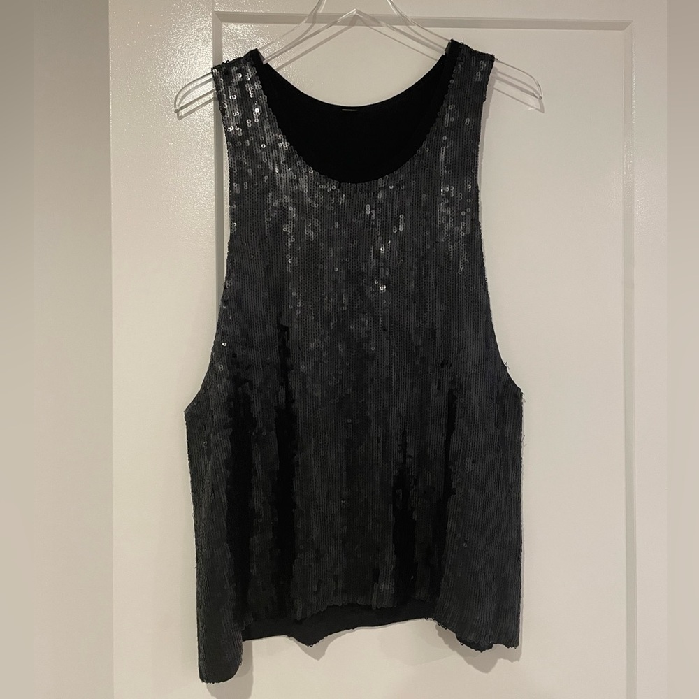 Chan Luu black sequin top. Wide sleeveless.